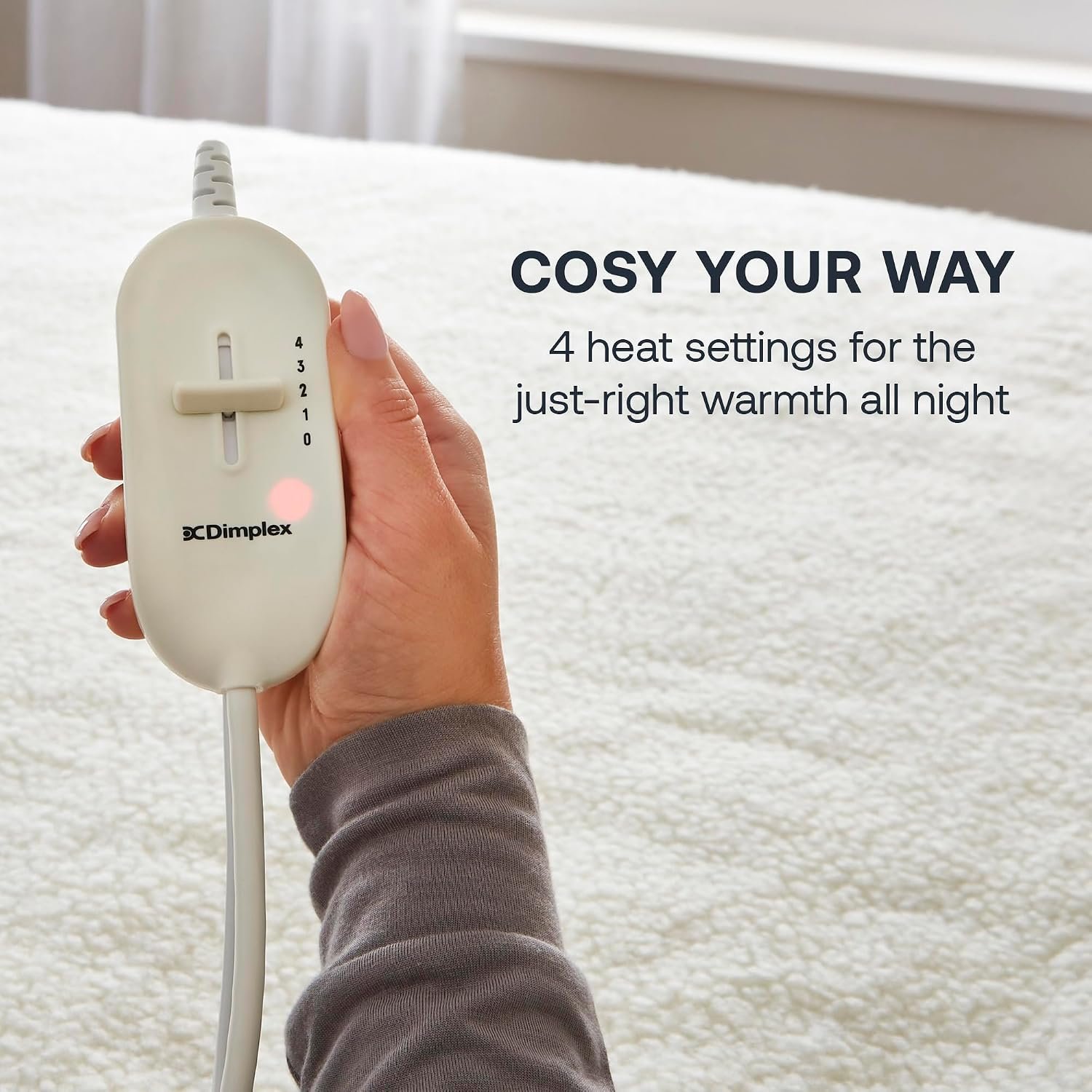 Hand holding the Dimplex controller showing 4 heat settings