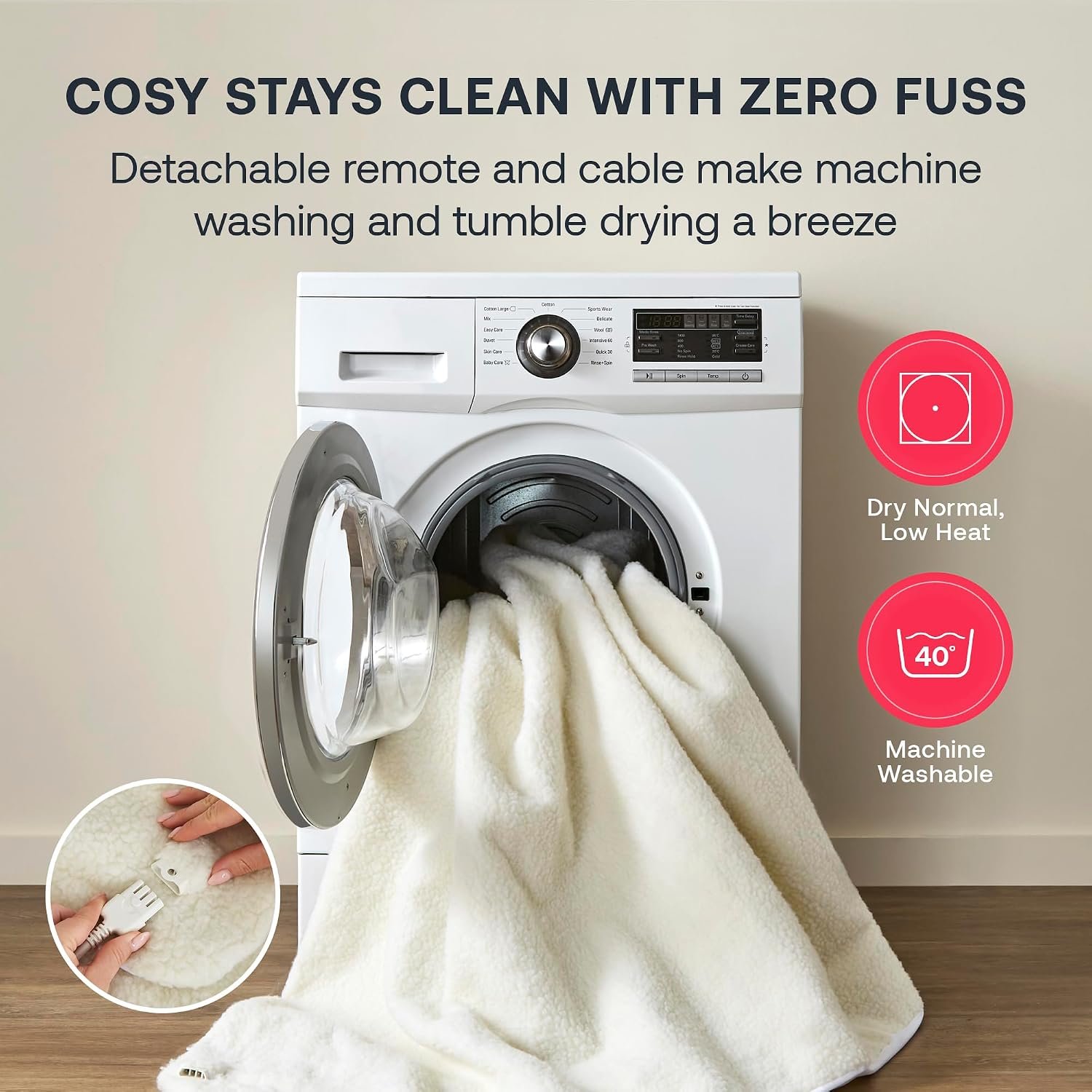 Machine washable Dimplex electric under blanket with detachable remote and cable